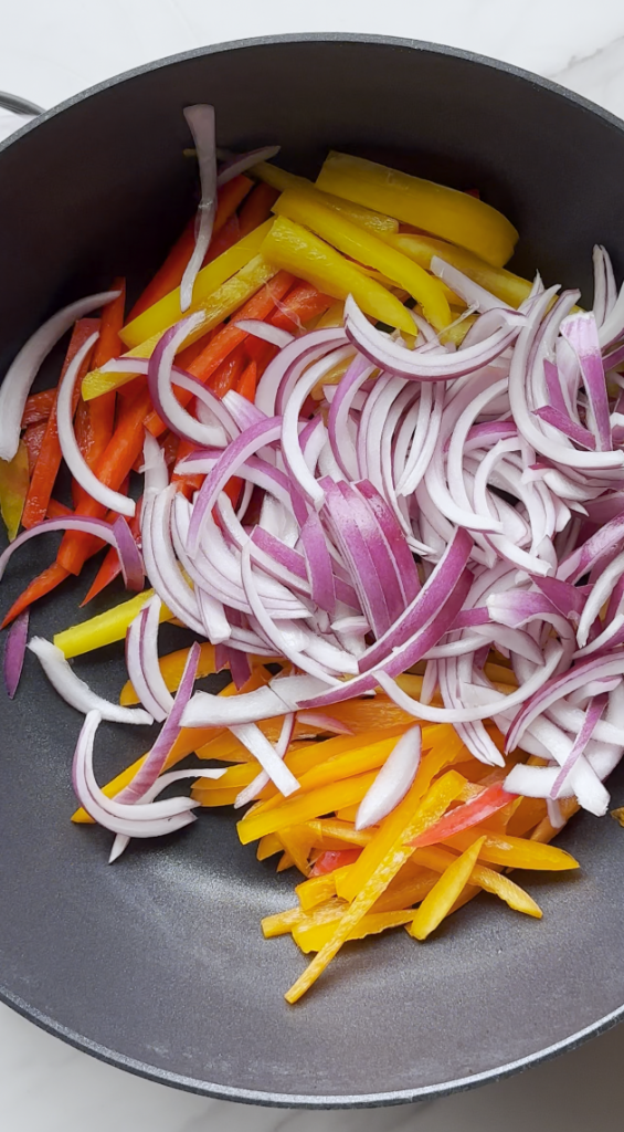 sliced bell peppers and onions